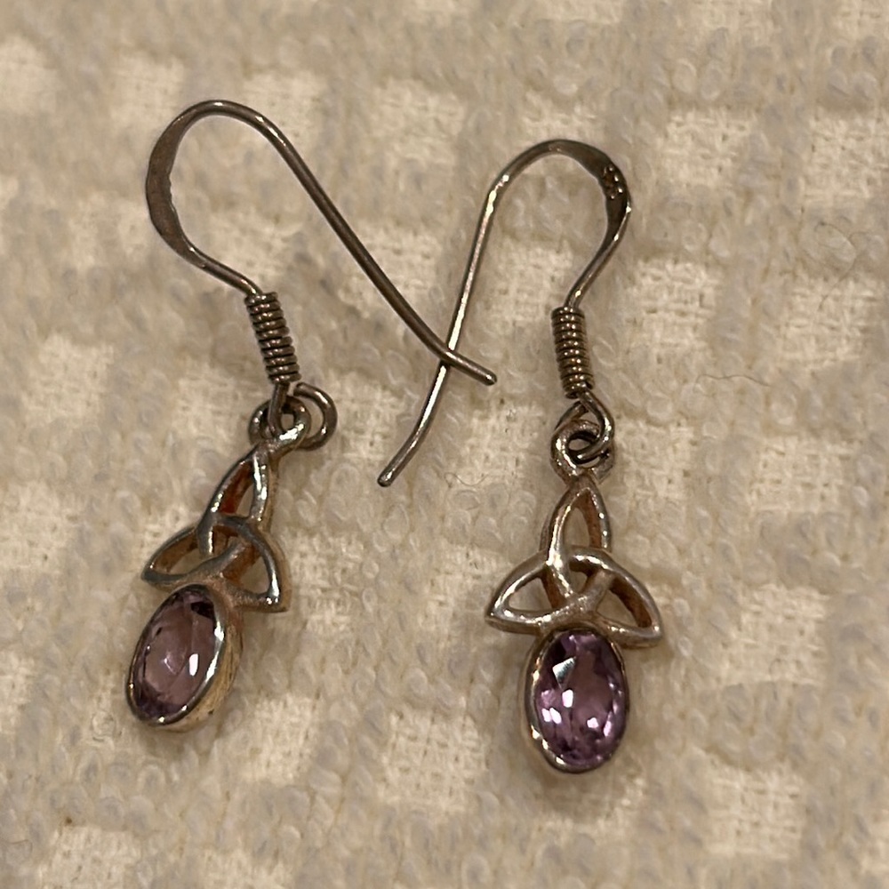 Sterling Silver Amethyst Celtic Knot Earrings